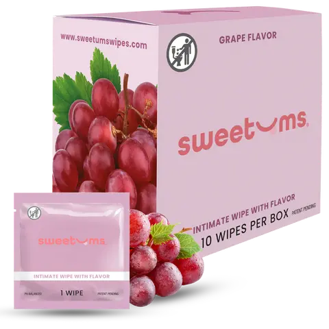 SWEETUMS Grape Flavored Wipes Feminine Wipes - 10 Wipes per Box - Scented, Gentle, Personal Care, pH Balanced, Gynecologist Tested, Dermologist Tested