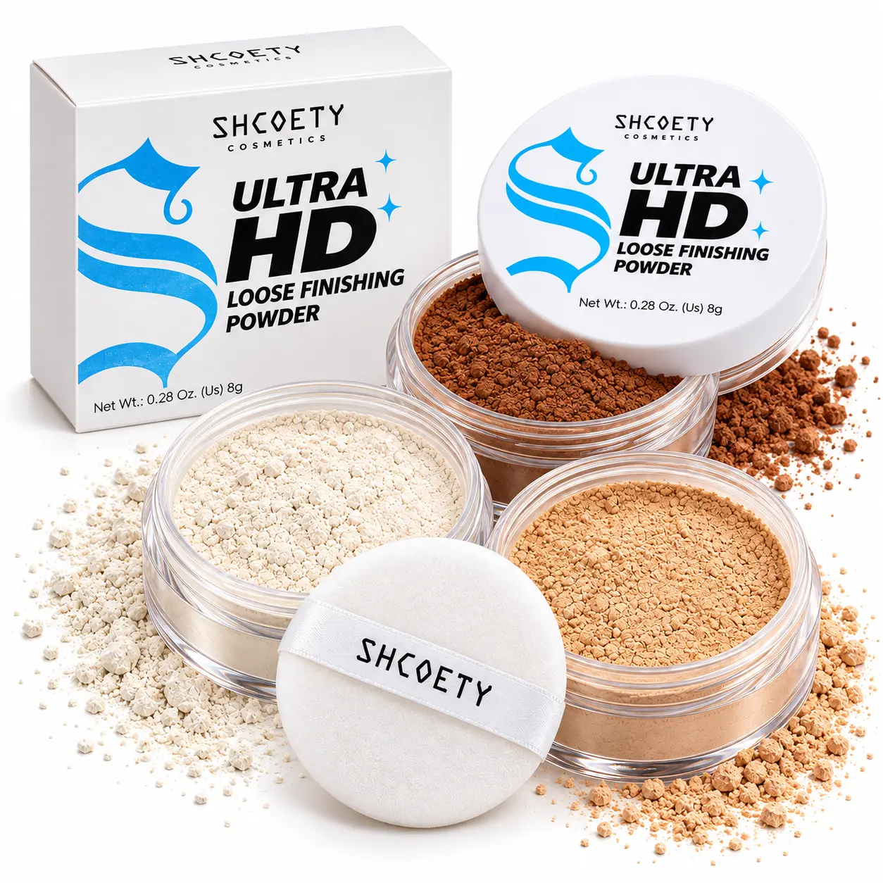 SHCOETY Loose Setting Powder, Sweat-proof & Non-caking Makeup Powder, Controls Shine, Blurs Imperfections, Lightweight Soft Matte Finish, Long Wear Face Powder for Daily & Party Makeup, 3 Color Options