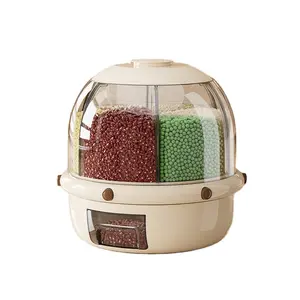 5L Grain Dispenser, 6 Grid Food Dispenser with Storage Sealed Lid, 360° Rotating Storage Container, Moisture-Proof Insect-Proof, Rice Dispenser for Grains, Beans, Rice, Peanut, Barley