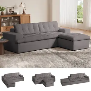 85'' Cloud Sectional Boneless Sofa with Ottoman, Modular L Shaped Couch with Layered Cushion, Fluffy Comfy Couches for Living Room & Apartment Furniture, No Assembly summergarden