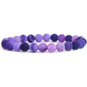Purple Weathered Agate Gemstone 8mm Round Beads Stretch Bracelet 7 Inch