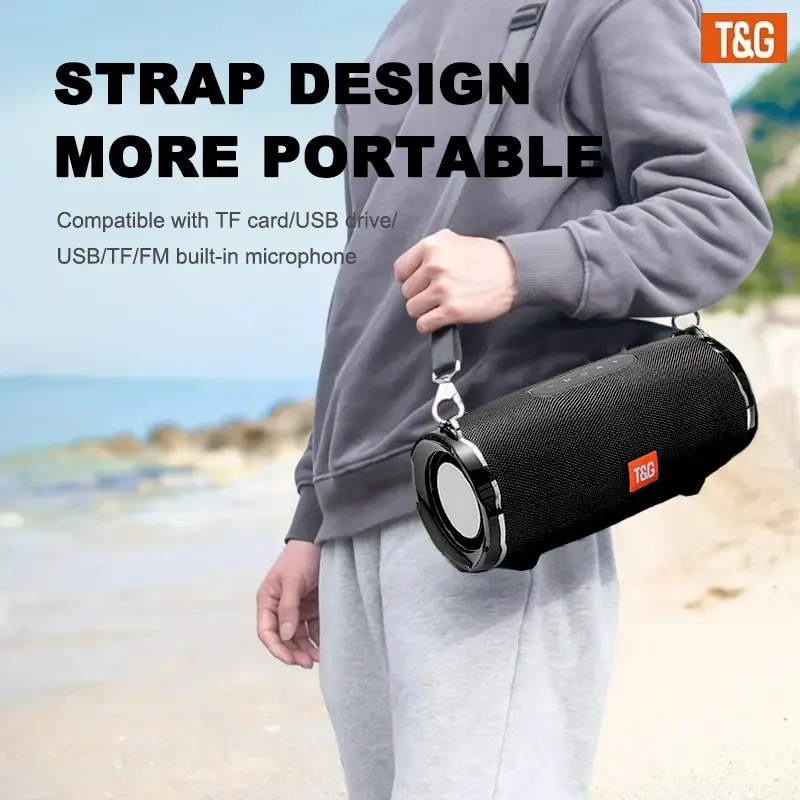 TG-187 IPX5 Waterproof Bluetooth Speaker, Bluetooth 5.3 TWS Stereo, Rhythm RGB Lights, Hands-free Call & FM Radio, Portable Hanging Lanyard, Clear Bass Audio, For Beach, Shower, Camping, Party, Affordable Outdoor Music Gift Smartphone