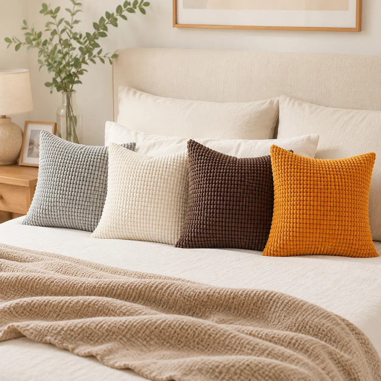 2-Pack 18x18 In Corduroy Throw Pillow Covers, Soft Textured Cushion Cases With Hidden Zipper For Couch, Bed, Home Decor Items, Household Items Decor (Covers Only)
