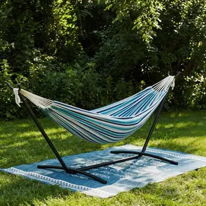 Ocean-Double Hammock with Steel Stand - 2 Person Hammock Bed Indoor Outdoor, Brazilian-Style, with Carry Bag, 450lb Capacity, Portable & Easy Assembly