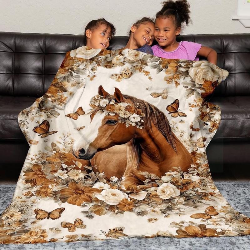 Horse Throw Blnaket Gifts for Women Girls Kids Adults, Super Soft Funny Vintage Brown Horses Blanket Gifts for Horse Lovers, Warm Cozy Plush Flannel Throw Blankets for Couch Bedding