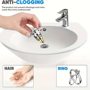 Stainless Steel Sink Drain Filter with Hair Catcher-Anti-Blocking Pop-up Drain Plug, Suitable for Bathroom, Universal Fit, Using Rebound Technology