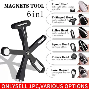 1pc Nail Art Manicure Cat Eye Gel Magnet, 6-in-1 Multi-Functional Magnet Pen, Cross-Pattern Strong Magnet for Various Cat Eye Effects, Cylinder Magnet for Gel and Glass Beads, Professional Nail Salon Tool Accessory, Nail Art Tools