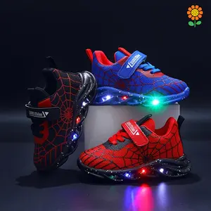DZP-LED Light Up Sneakers for Boys and Girls, Casual Sports Shoes with Luminous Spider Web Design, Mesh Upper and Fabric Inner, PVC Sole, Round Toe, Low Top, Spring/Fall and All-Season Wear, for Ages 1-6