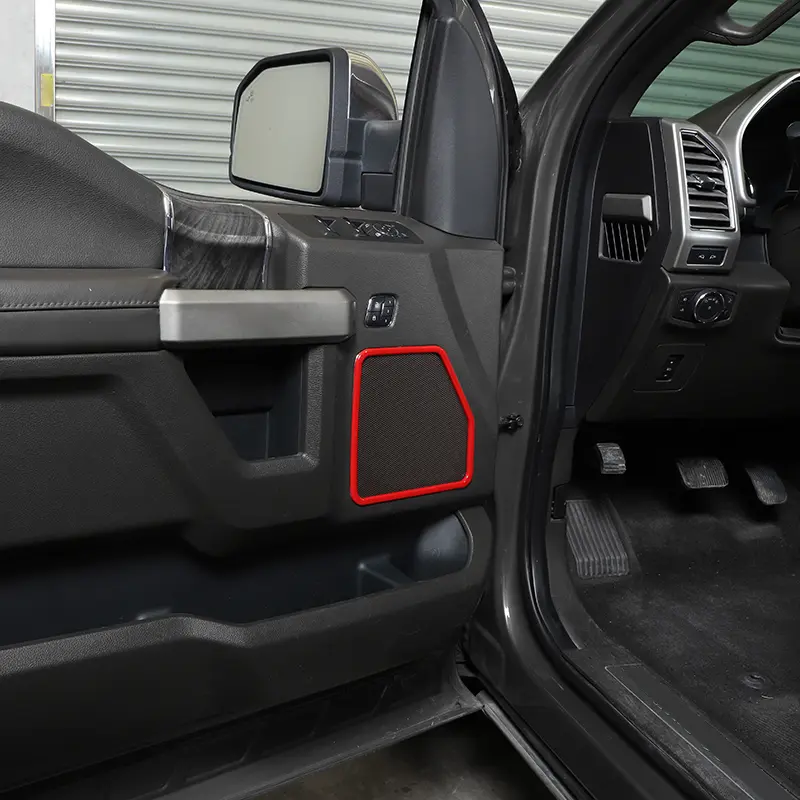 4-Item/Set Self-Adhesive ABS Plastic Car Interior Decorative Front & Rear Door Speaker Frame Cover Trim Kit, UV Resistant Brand-New Accessories Perfectly Fitting Ford F150 2015-2020 Car Audio