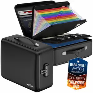 NatExos Fireproof Waterproof Bag with Accordion Document Organizer Hard Shell Water Resistant Certified Fireproof Box Black