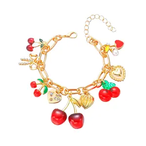 18K Gold Cherry Charm Bracelet - Elegant 18K Gold-Plated Jewelry Accessory