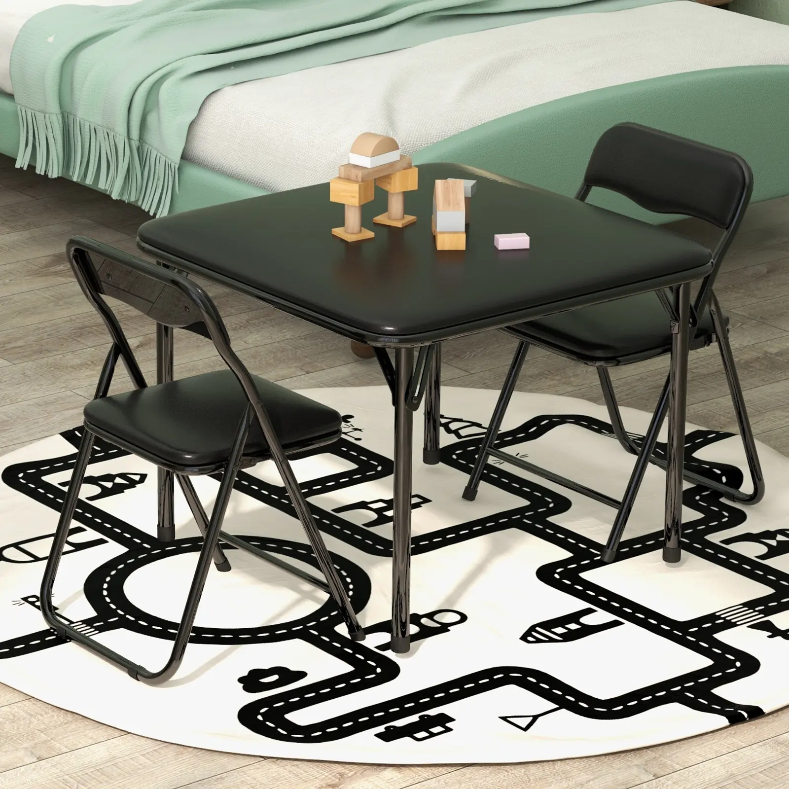 Garvee Folding Kids Table and Chair Set, 3-Piece – No Assembly Needed, Portable & Space-Saving