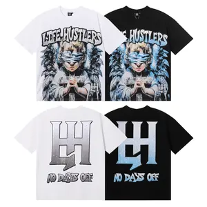 Men’s Streetwear Graphic T-Shirt – Vintage Washed Oversized Hip Hop Tee with Angel Print, Casual Urban Summer Festival & TikTok Fashion Trend