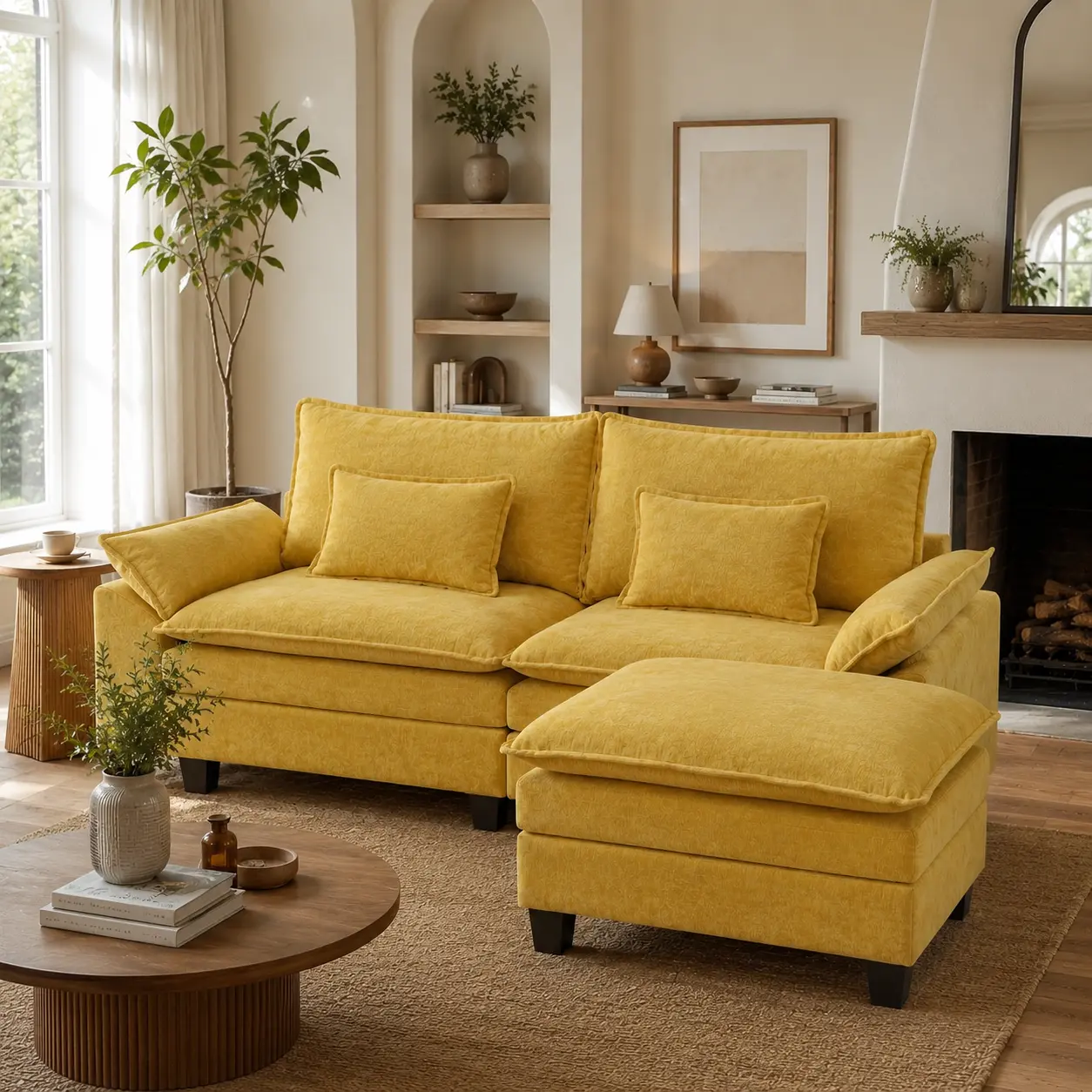 STHOUYN 87" L-Shaped Boneless Cloud Chenille Fluffy Sofa - Modular Mix & Match Layout, 2-Layer Cushion, Extra Thick Pillow Armrest, Deep-Seat Modern Lounge Furniture for Living Room, Bedroom, Ships in 2 Boxes