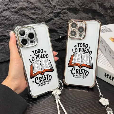Bible Verse Aesthetic Christian Pattern Four Corner Anti-Fall Phone case for iPhone Galaxy 18Pro Max 17 Air 16Plus 15 14 13 12 11 XR XS S26 S25 S24 S23 S22 cases, Transparent cover, Non-Yellowing, Shockproof Soft silicone, Gifts for girls.JL39