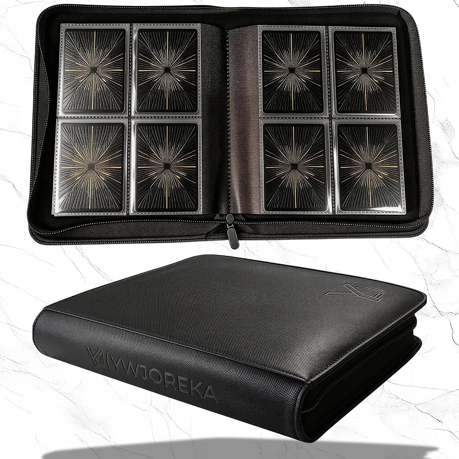 4-Pocket Toploader Binder for 3" x 4" Rigid Cards, 128 Secure Side-Loading Pockets, Premium PU Leather Album for Trading & Sports Cards, MALTI Model, Acid-Free, Dust-Proof, Easy Card Viewing, 180-Degree Opening, Compact & Lightweight Design