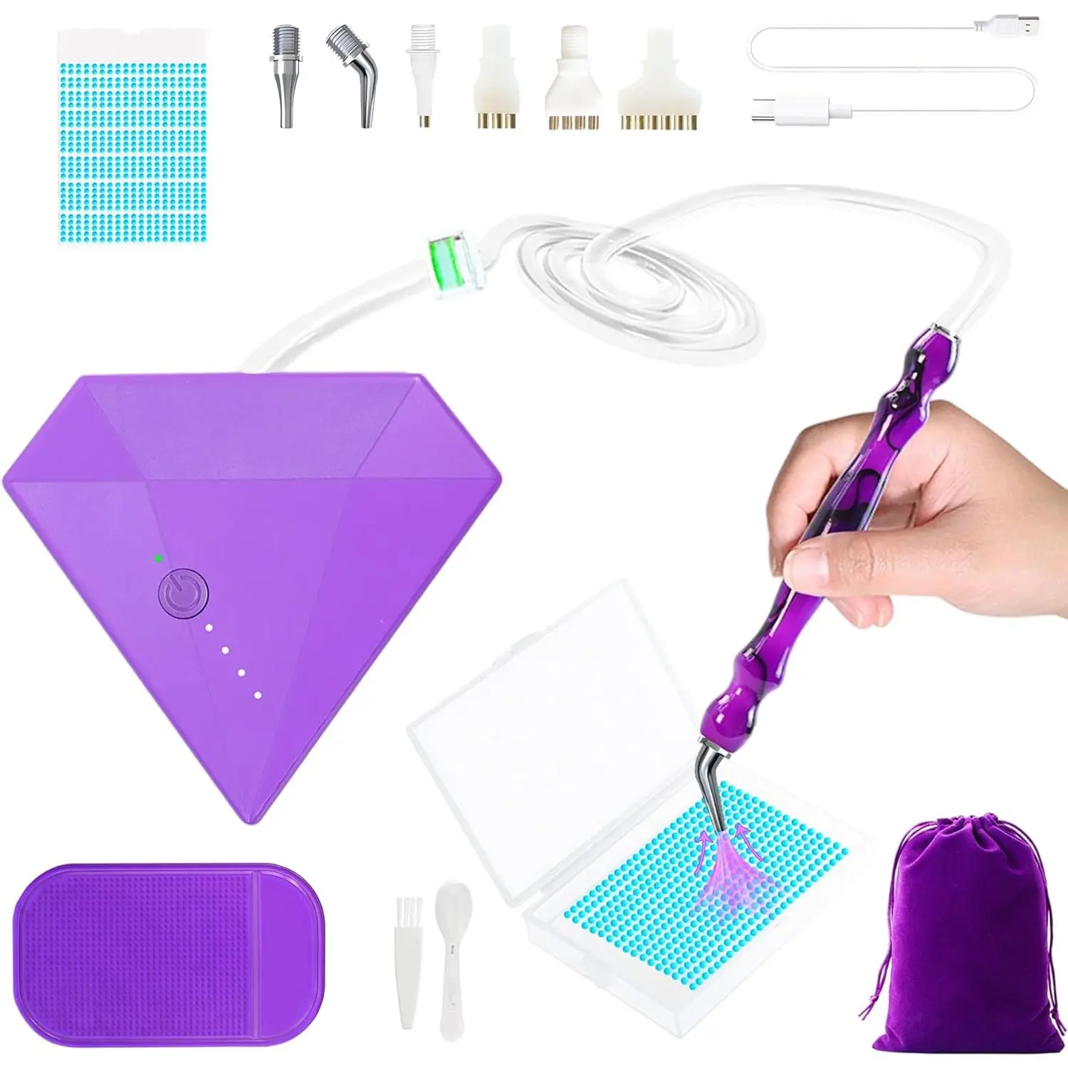Rechargeable Electric  Painting Pen Vacuum  Art Pen with Long Endurance  Electric Vacuum Pen with Beads Storage Tray for  Art  Art Accessories ()