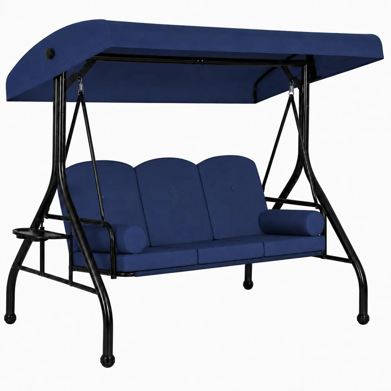 GARVEE Outdoor Patio Swing Chair, 3 Seat Porch Swing with Canopy, Heavy Duty Steel Frame Garden Swing Bench, Cushioned Outdoor Hanging Seat for Backyard, Deck, Lawn, Weather Resistant Blue