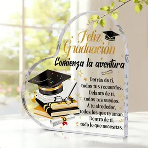 1pc Graduation Season Gift,Spanish "Feliz GraduacióN" Heart-Shaped Acrylic Desk Decor Sign, Bachelor'S Hat Book Pattern,Graduation Gift for Friends and Classmates,Suitable for Graduation Party Decor,Room Decor,Home Decor,Office Decor,Bedroom Decor