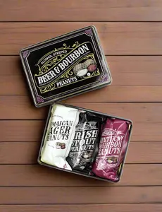 Damn Man Beer & Bourbon Liquor Peanuts Gift Tin - Gourmet Snack Trio - Jamaican Lager, Irish Stout, Kentucky Bourbon - Alcohol-Free - Made in USA