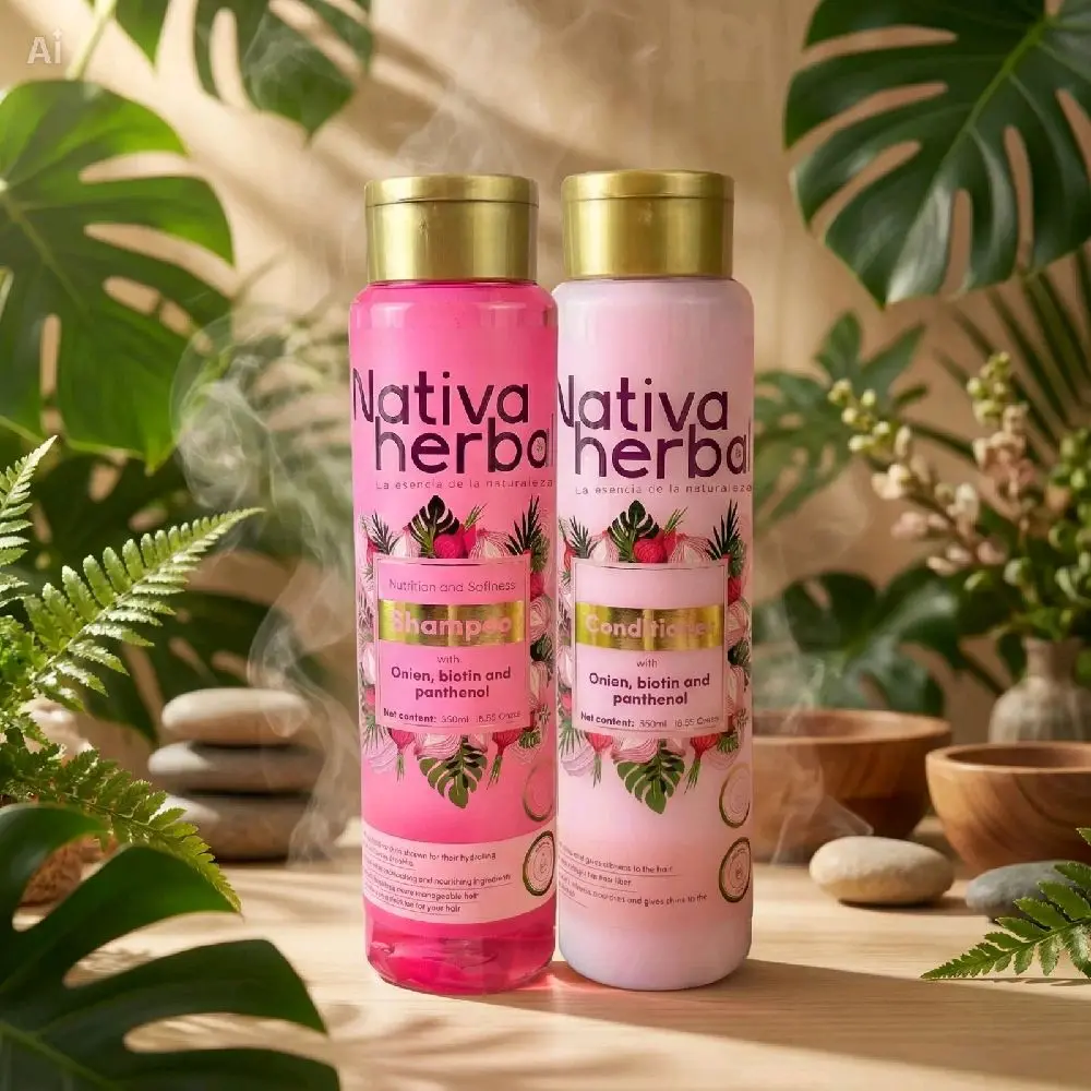Nativa herbal onion shampoo and Conditioner with Biotin and panthenol- Hydrating Formula Suitable for All hair Types with Natural Ingredients