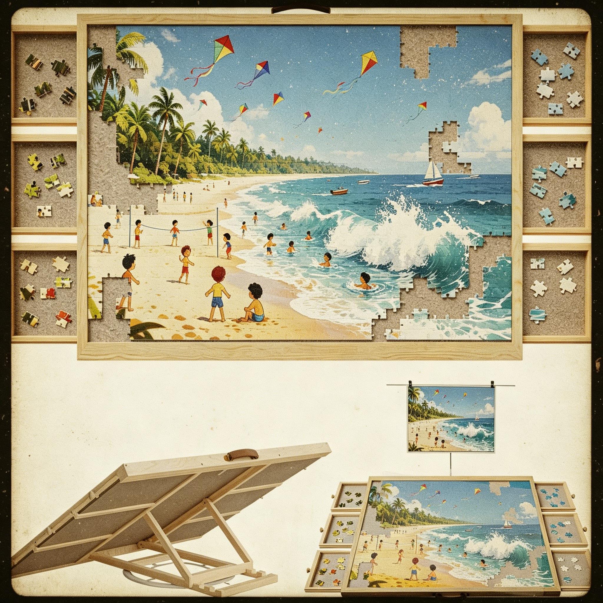 Foldable Wooden Jigsaw Puzzle Table, 2-in-1 Tilting & Rotating Puzzle Board for 1500 Pieces, 36”×26” Portable Puzzle Easel with 4 Non-Woven Drawers, Upgraded Puzzle Storage Table for Adults & Kids, Ideal Gift for Mom