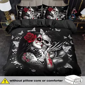 Valentine Gothic Print Duvet Cover Set, King Queen Style Bedding, Polyester, Bedroom Decor, Birthday Gift