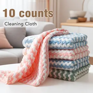 10 Counts Microfiber Cleaning Cloth, Kitchen Towels Absorbent Streak Free Cleaning Towels for Dish Drying Washing, Striped Washable and Reusable Towels Random Color and more