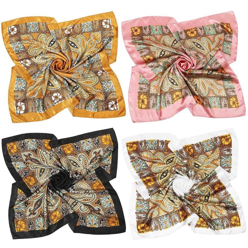 AWAYTR 4PCS/set 35” Large Square Head Scarves Silk Like Neck Scarf Bandana Hair Sleeping Head Wrap Fashionable Hair Scarfs for Women TikTokShopBlackFriday