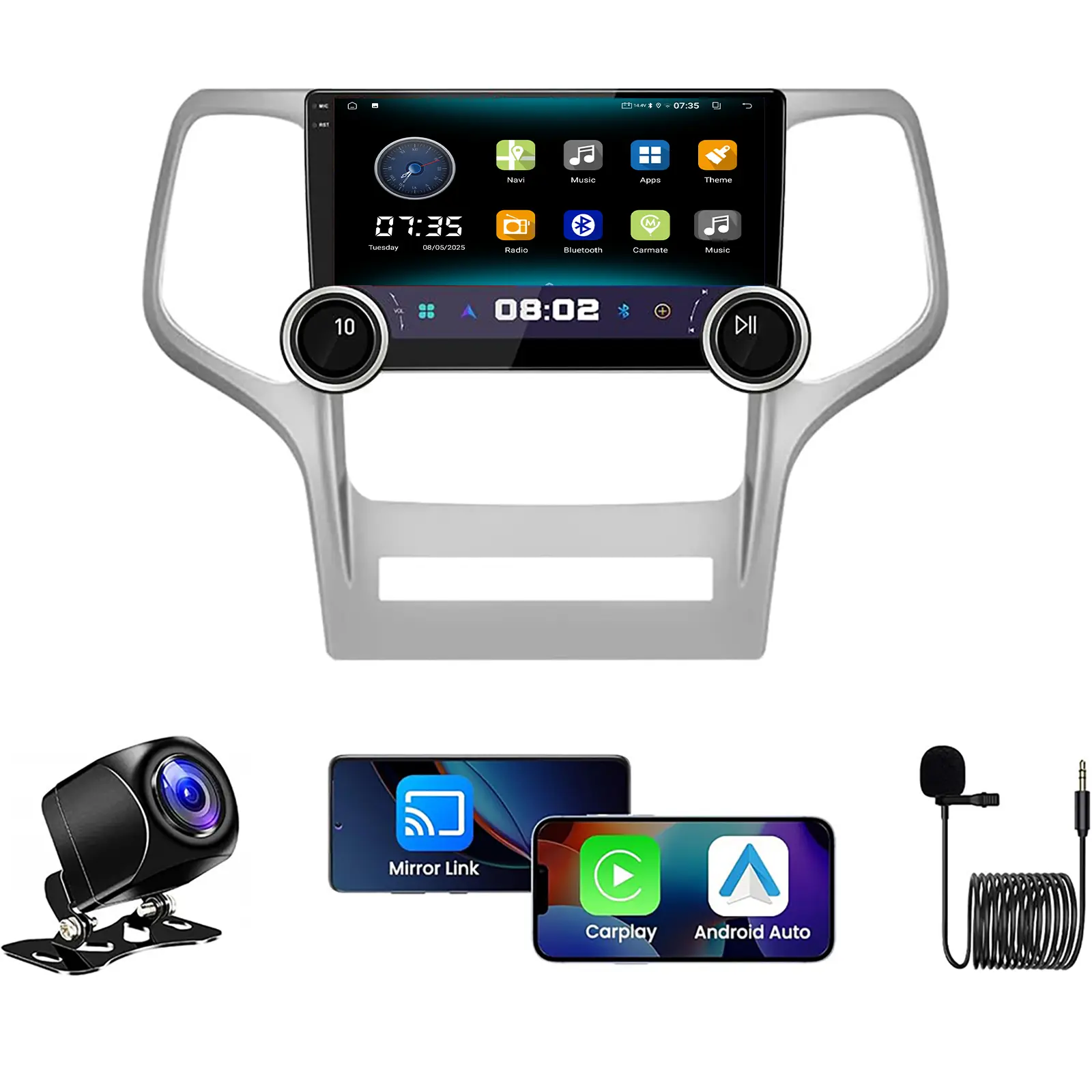 10.1‘’ Android Radio for【Jeep Grand Cherokee 2010 2011 2012 2013】Dual Knobs CarPlay/Android Auto Autoradio Android FM Radio Car Navigation Stereo Pad Player GPS IPS Touch Screen BT WiFi