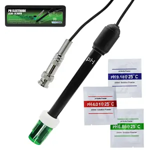 pH electrode probe (0–14) for pH meter with replacement BNC connector and 300 cm cable sensor; pH monitor controller tester kit set for aquarium, hydroponics, plants, pool, and spa