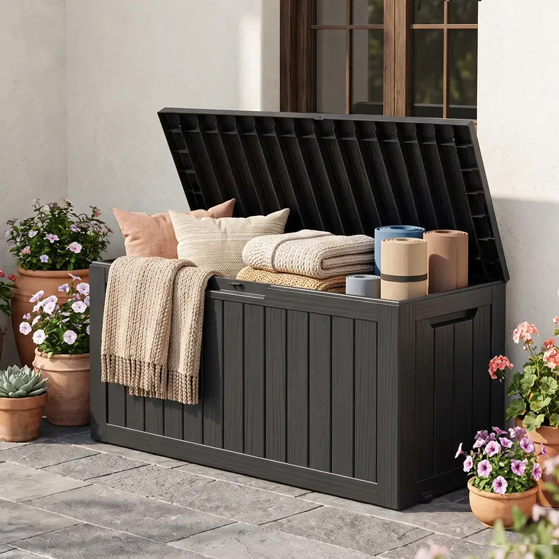 BIFANUO Rectangle Resin Indoor Outdoor Storage Boxes - 79/100/120-Gallon Waterproof, UV-Resistant Garage Storage Box with Waterproof Resin Shields Damp Gear for Home Improvement, Garden Supplies