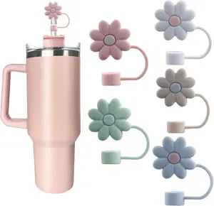 5Pcs Silicone Straw Covers for Stanley Cups, Dust-Proof Toppers for Tumbler with Handle, Reusable Straw Caps