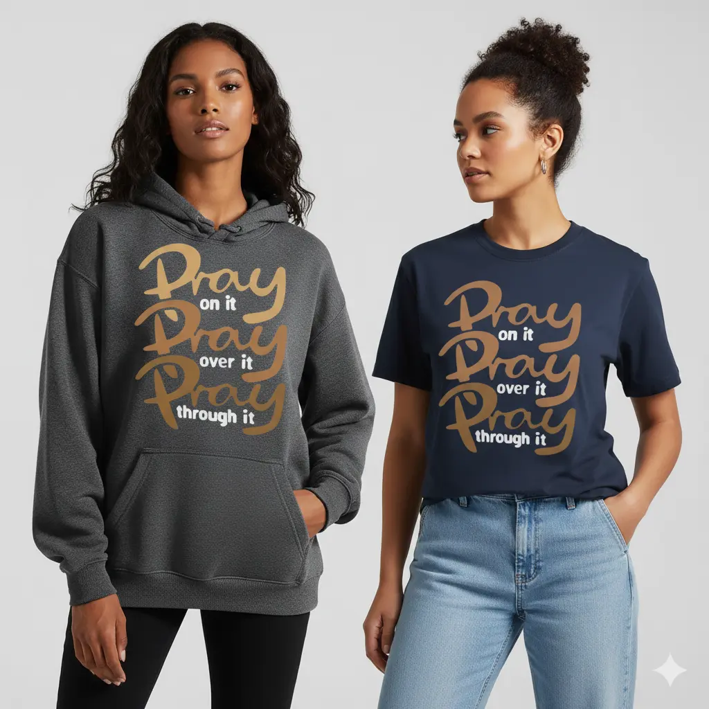 Women's Pray Letter Print Round Neck Short Sleeve 100% Cotton Hoodie/Tshirt, Pray On It Pray Over It Pray Through It Graphic Tee/Hoodies Women Tops