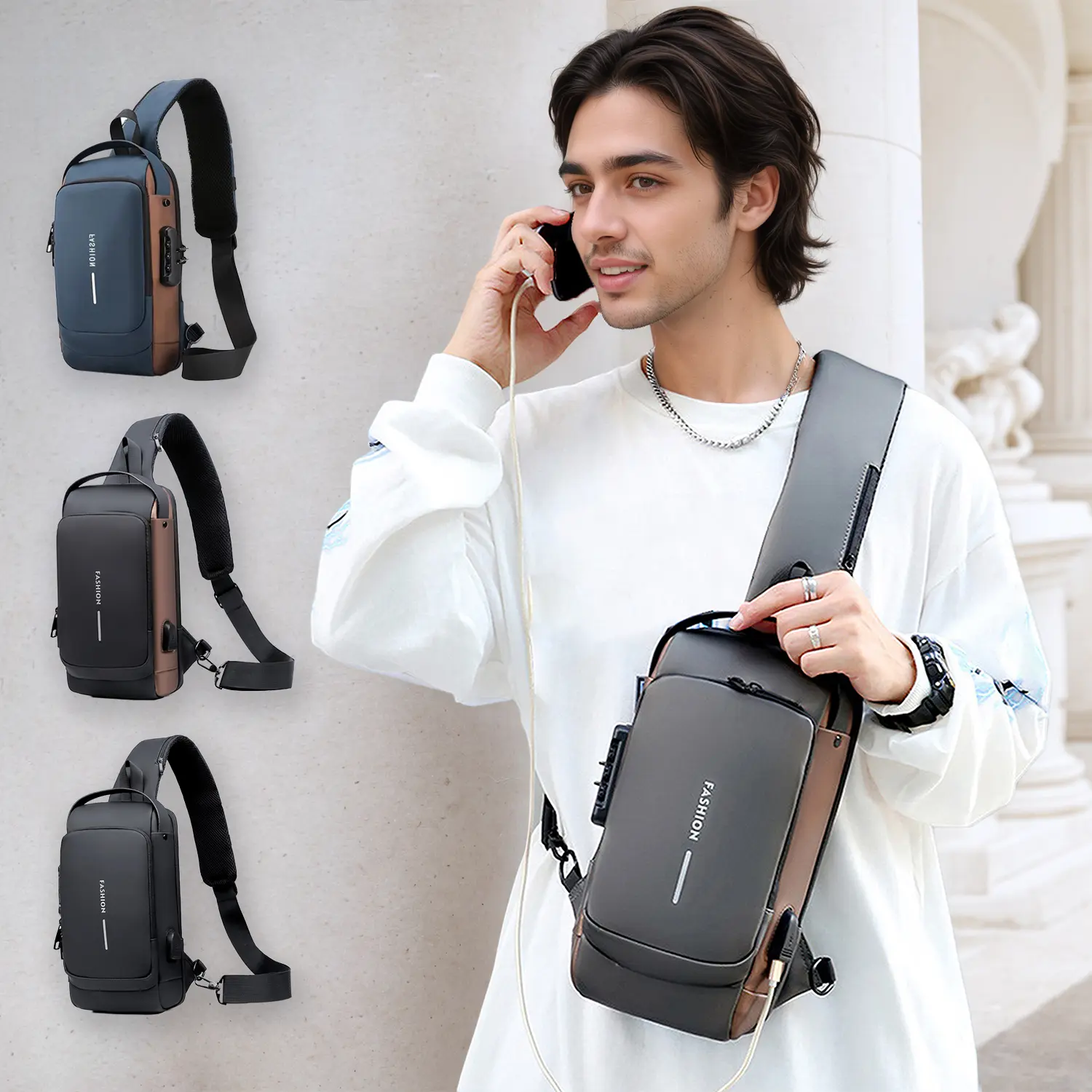 Anti-Theft Chest Bag for Women and Men Outdoor Waterproof Motorcycle Sling Bag with Password Lock