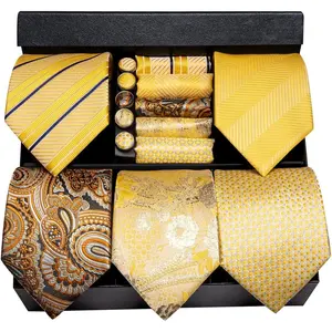 Lot 5 Pcs Gift Box Mens Tie Set Necktie with Pocket Square Cufflinks Silk Neck Tie Collection