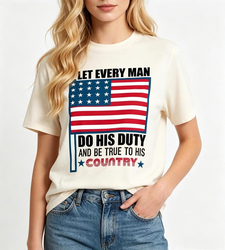 Women's Patriotic USA Flag Graphic Print Tee - Beige, Comfortable Fitted Crew Neck, Boho Cute 4th Of July Beach Casual Short Sleeve Top, True To Country Style #sohochic Womenswear Streetwear