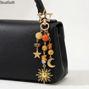 2026 New Sun Moon Star Natural Stone Keychain, Boho Celestial Key Charm, Vintage Bag Accessory for Women & Girls