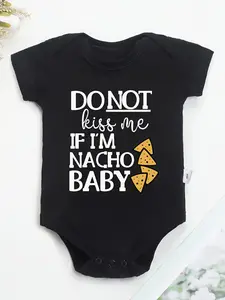 100% Cotton Youngsters Onesie with Fun "If I'm Nacho Youngsters" Letter Print – Soft, Black with Yellow & White Graphic Design,  Perfect for Outdoor Baby Clothing Expandable Shoulders