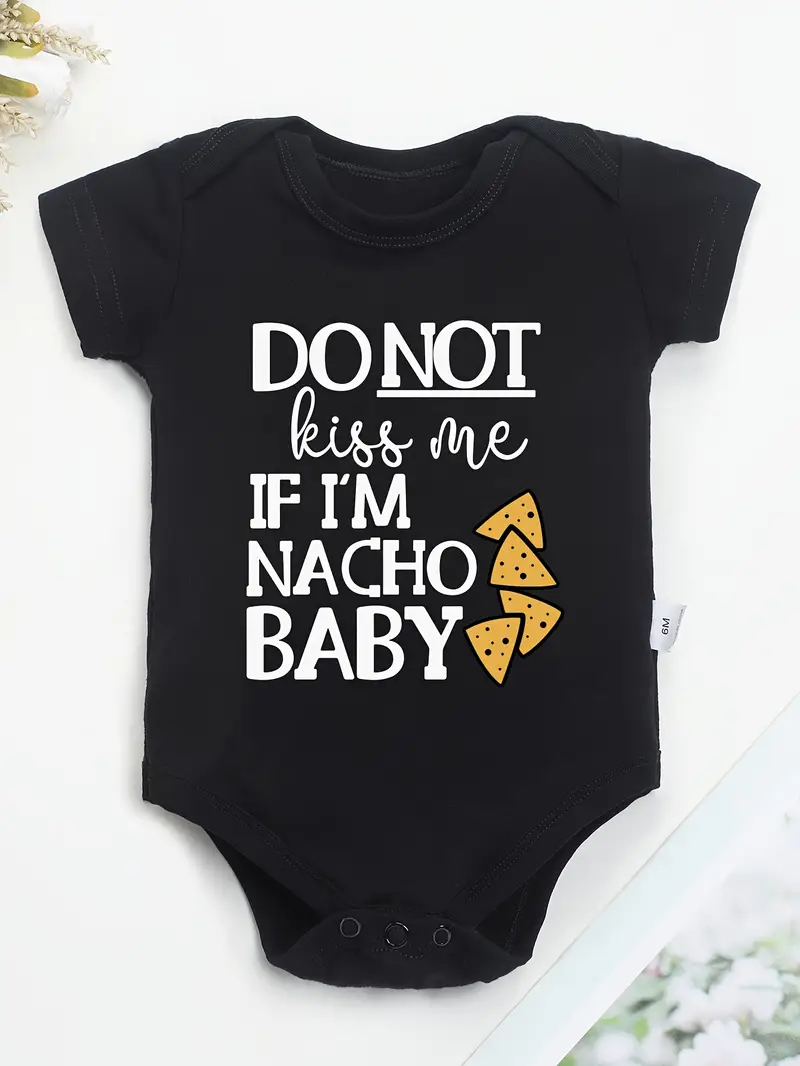 100% Cotton Youngsters Onesie with Fun "If I'm Nacho Youngsters" Letter Print – Soft, Black with Yellow & White Graphic Design, Perfect for Outdoor