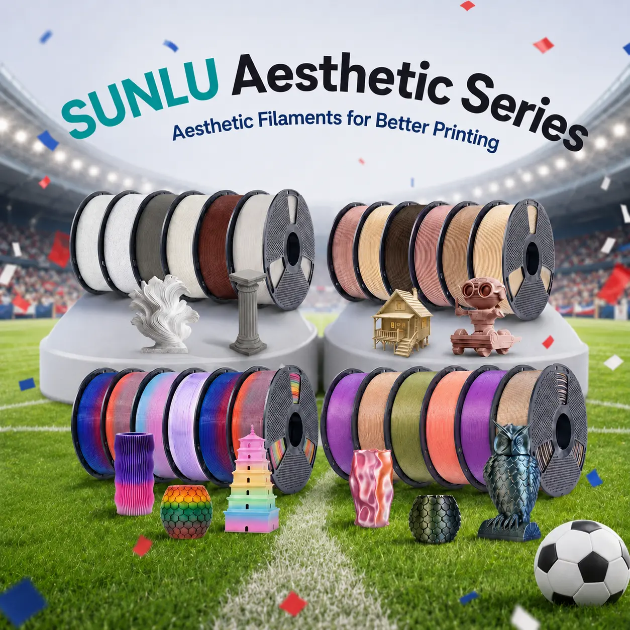 SUNLU Aesthetic Filament | PLA, PETG Series | Silk, Transparent, Rainbow/Multi-Color/Marble/Wood/Glow in the dark | Everything you desire is available