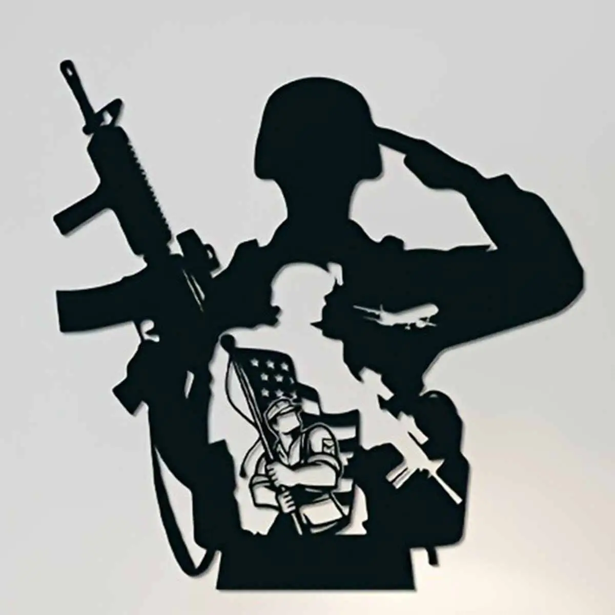 Soldier with Gun & Flag Design Wall Art, Metal Wall Decor, Wall Hanging Decor for Home Living Room Bedroom, Home Decor, Modern Home Decoration, Poster