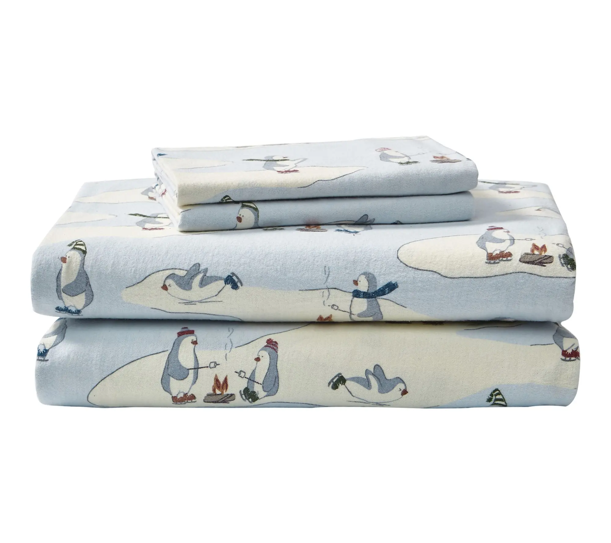 Eddie Bauer Skating Penguins Blue Cotton Twin Sheet Set