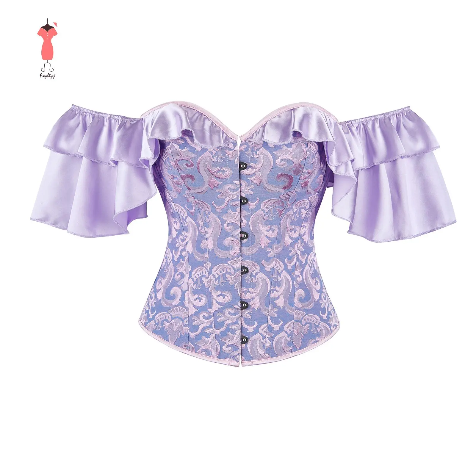 Women's Corset Bustier Fashionable Jacquard Pattern Ruffled Trim StraplessFit Off The Shoulder Tops