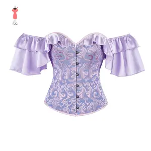 Women's Corset Bustier Fashionable Jacquard Pattern Ruffled Trim StraplessFit Off The Shoulder Tops