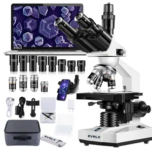 EVRLX Trinocular Microscope 40X-5000X Laboratory Grade Compound Microscope for Adults, Students, with 1.3MP USB Camera, High-Definition 195 Achromatic Lens, Dual-Layer Stage, and Complete Slide Kit