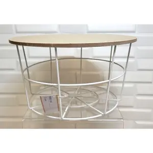 Large White Wire 11" Bin Basket w/ Natural Finish Wood Tray Lid 6" Tall A180
