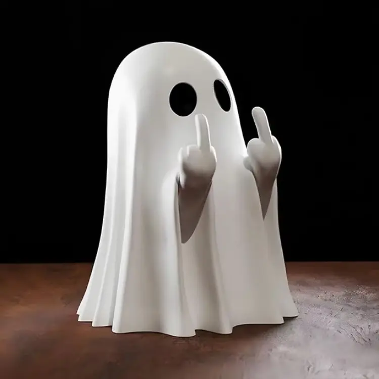 Halloween Decoration Ghost Figurine - Funny Resin Middle Finger Ghost Statue for Prank - Cute Ghost Decor for Christmas Ornaments & Decorations