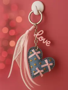 Light Pink Denim Heart Keychain - Comfortable Stylish Denim Material with Heart Shape Design