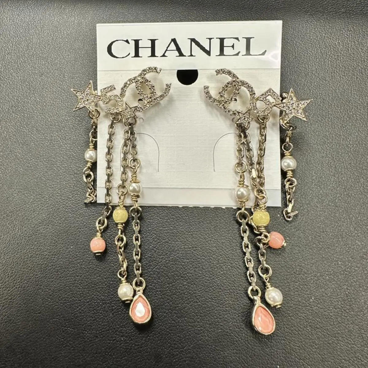 Pre-owned CHANEL As Shown Shoulder Bags Star Motif Charm Drop Pierced Earrings 10274188